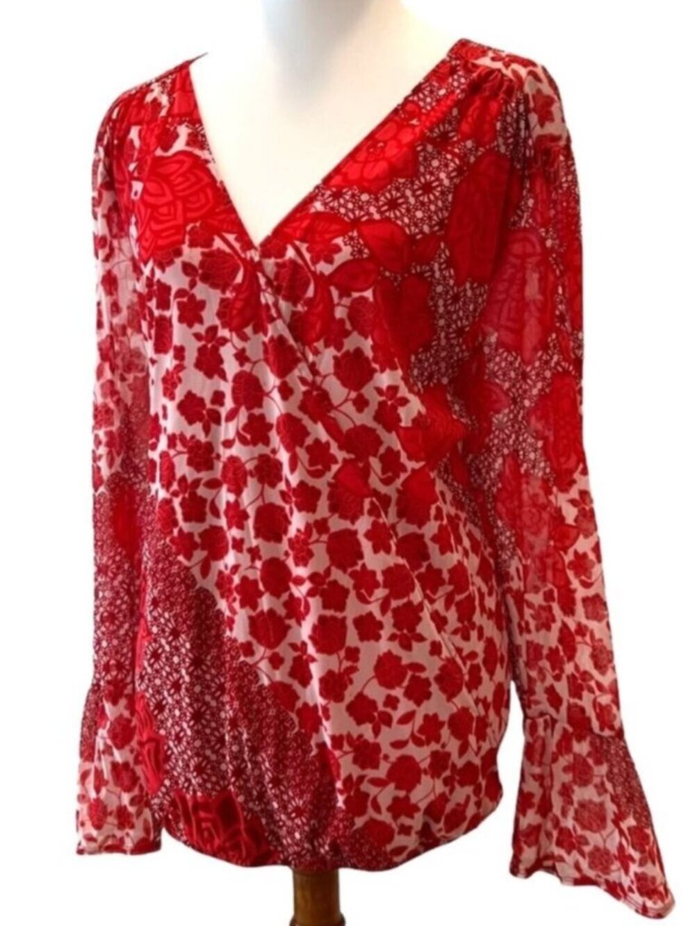 I.N.C Plus Size Top 3X Fall Blouse Long Sleeve Boho Shirt Bohemian Mosaic Mesh